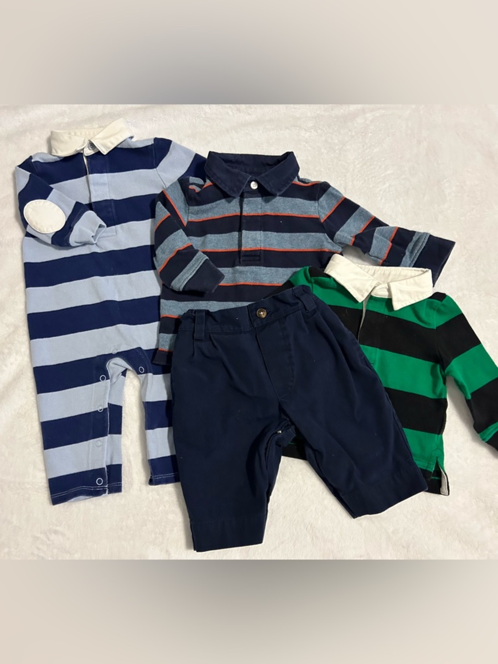 Ralph Lauren Navy, Gray & Orange Striped Polo Set Janie and Jack